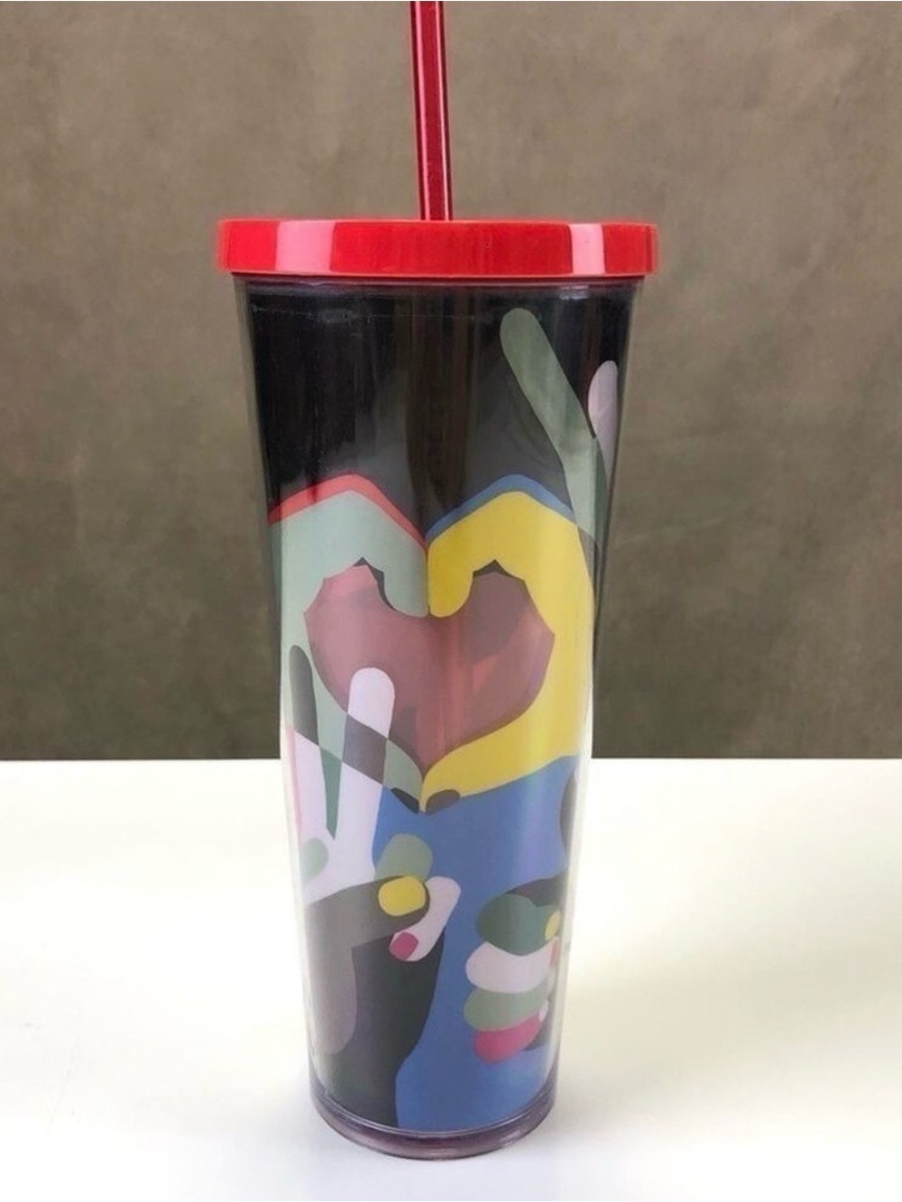 Starbucks Peace Love Ok Shaka Hands Signs print cold cup 24oz 2017 tumbler